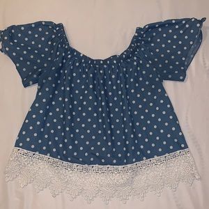 Blue/White Polka Dot Top